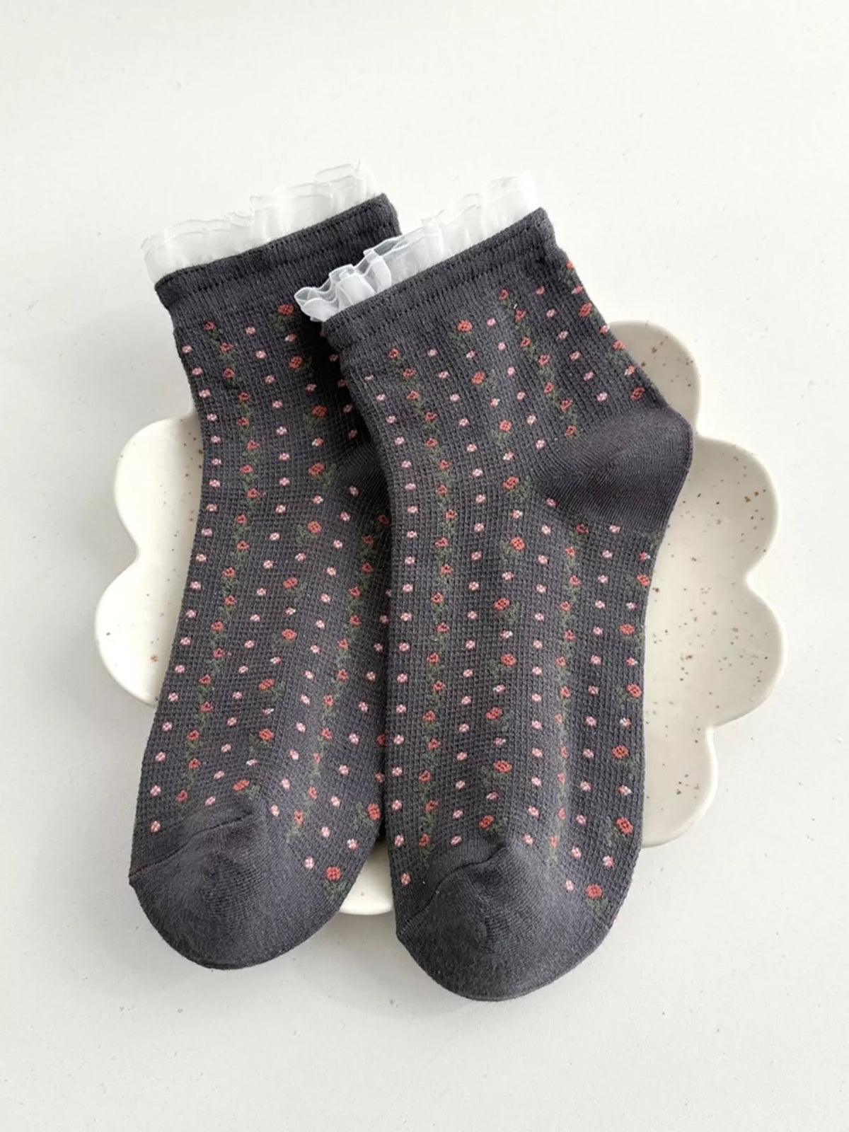 Vintage Floral Print Ankle Socks, view 3