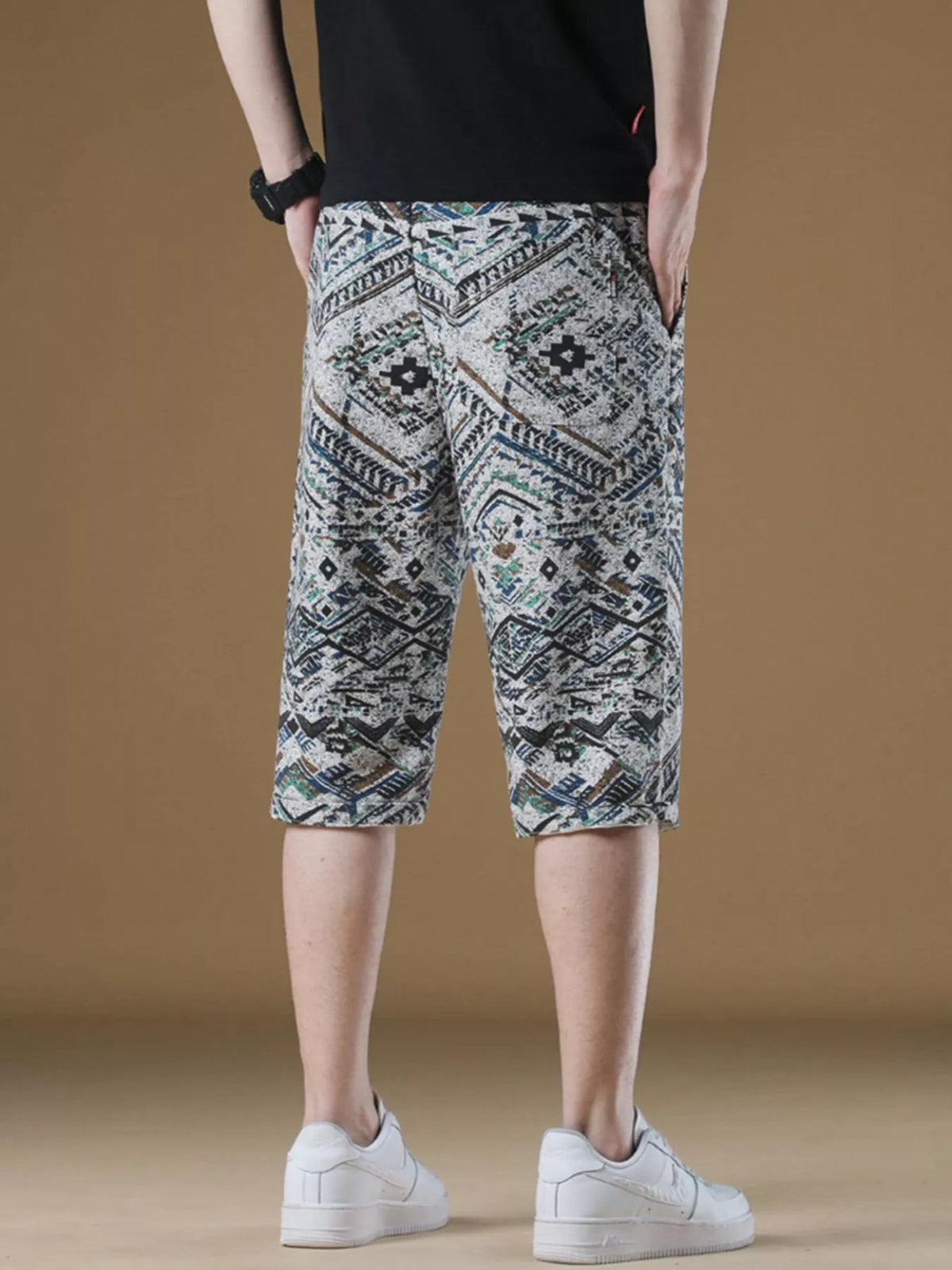 Men's Plus Size Printed Loose Fit Shorts in French Blue, view 4