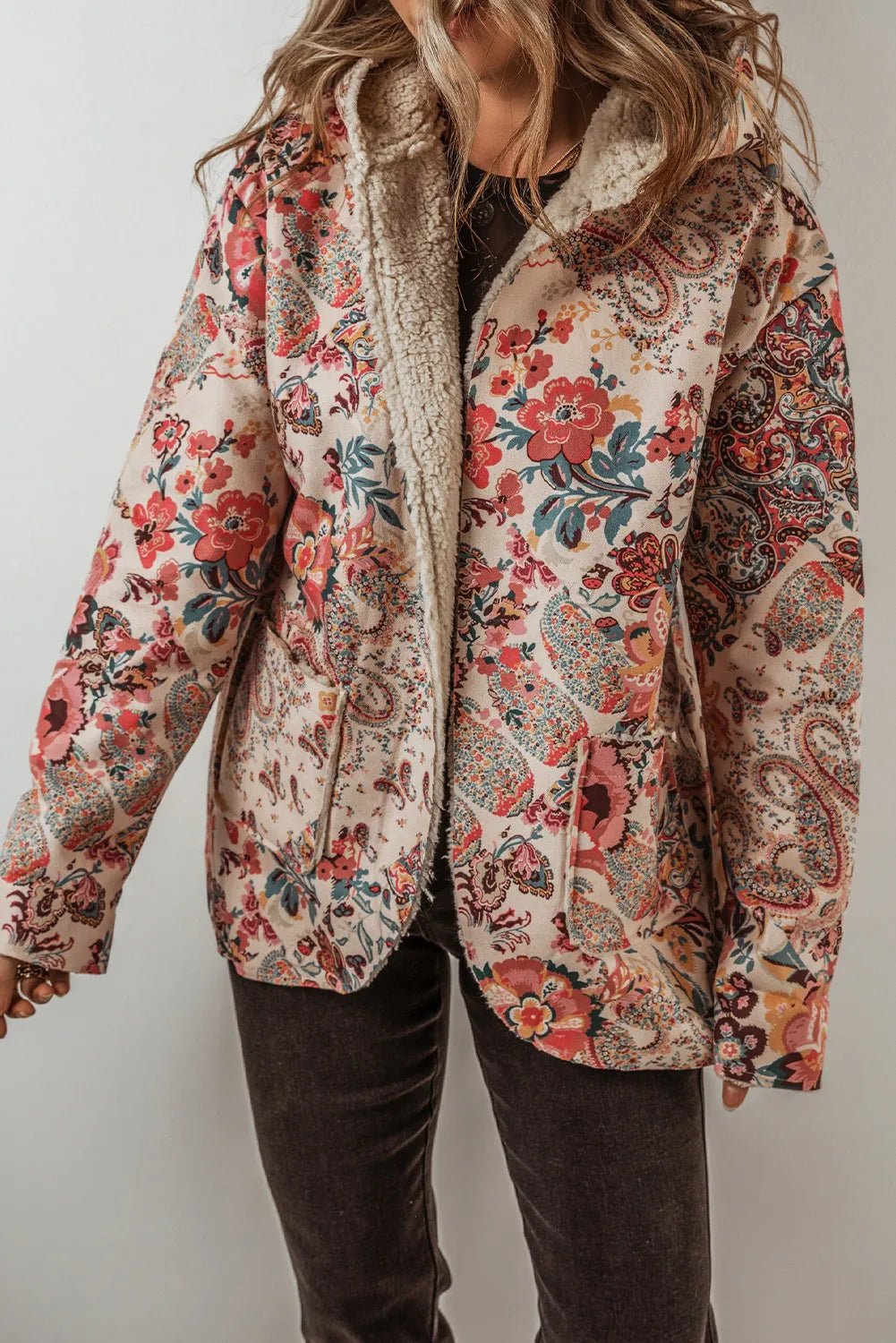 Printed Long Sleeve Hooded Jacket in Floral, view 3
