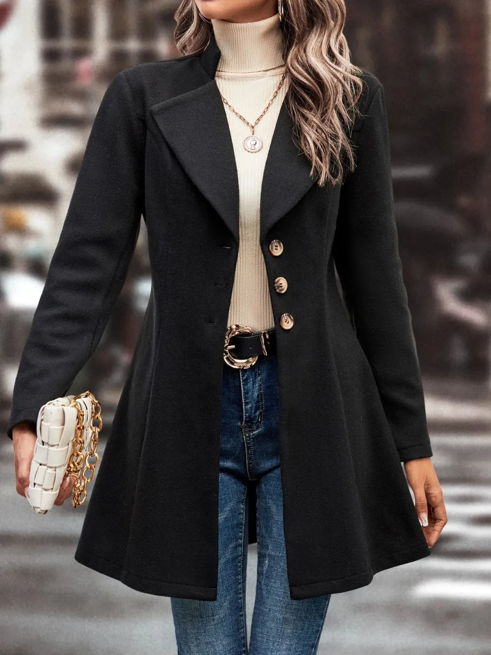 Collared Neck Long Sleeve Longline Coat, view 11