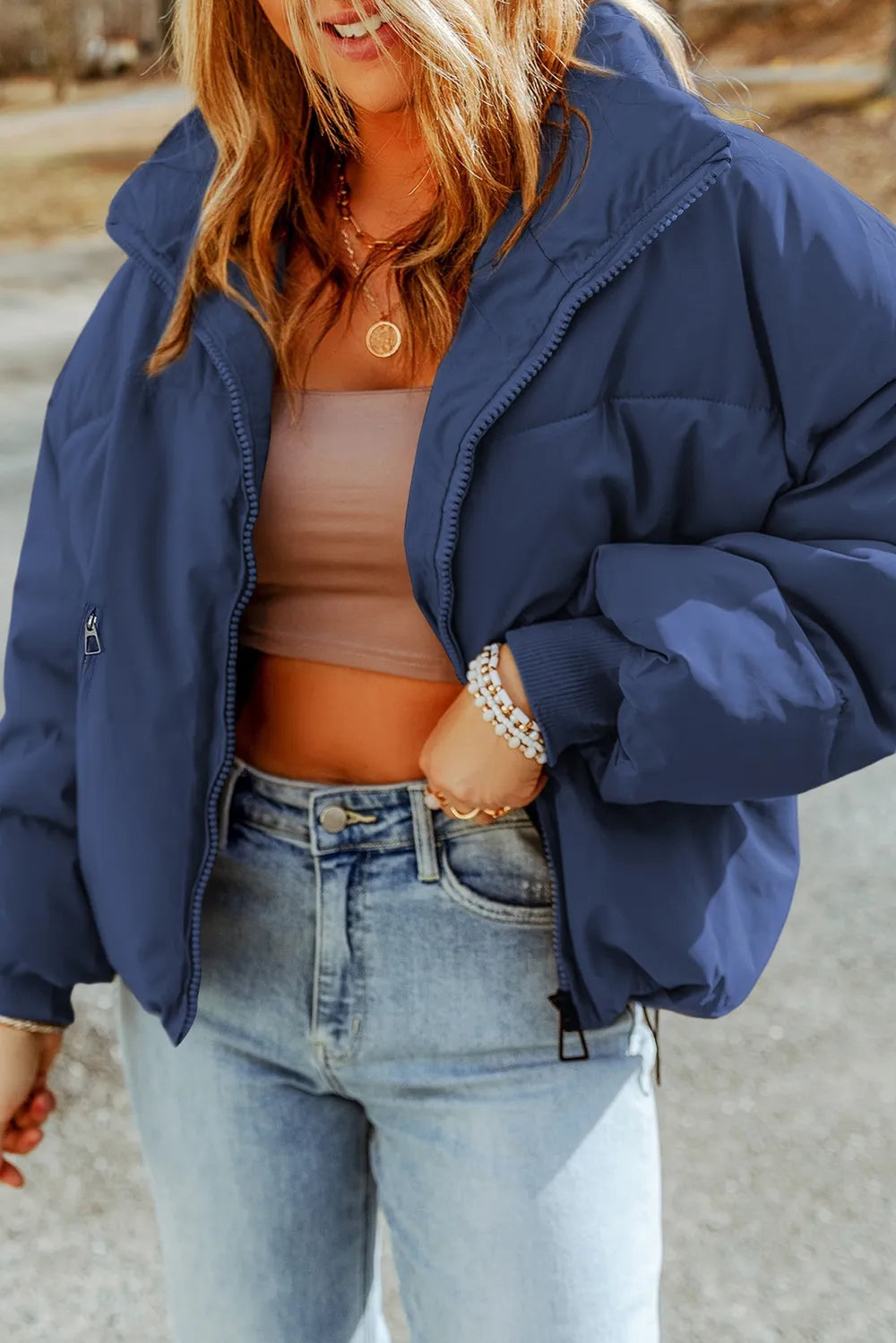 Zip Up Collared Neck Coat with Pockets - Lilixa.store