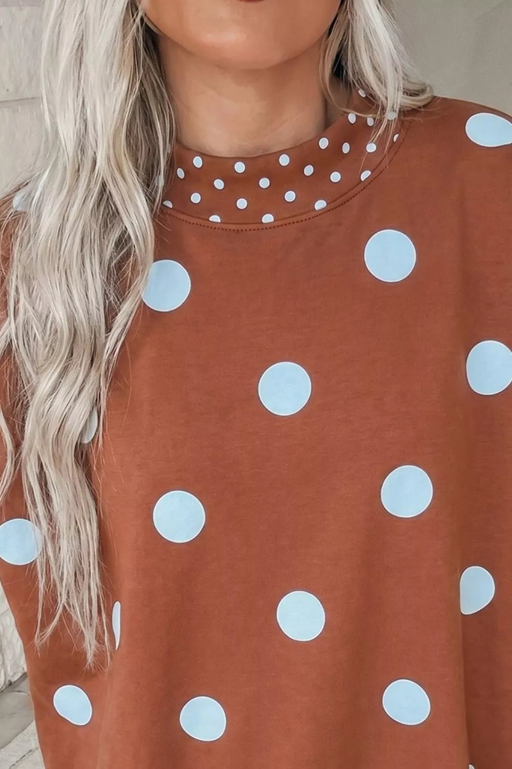 Polka Dot Dropped Shoulder Sweatshirt - Lilixa.store