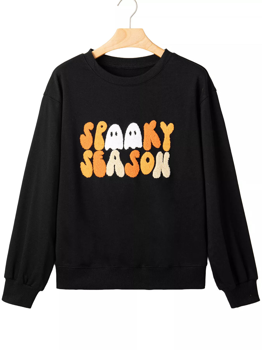 Embroidered Spooky Season Long Sleeve Round Neck Sweatshirt - Lilixa.store