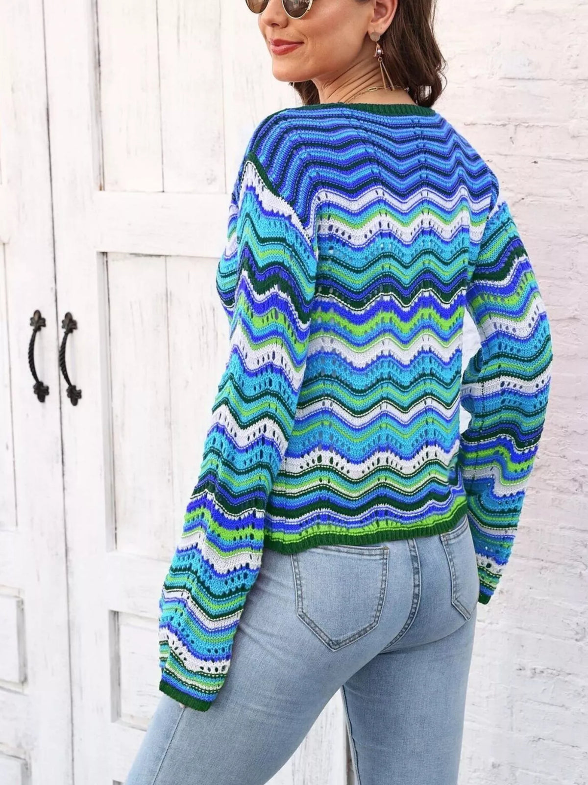 Vibrant Chevron Striped Tie-Front Knit Cardigan, view 9