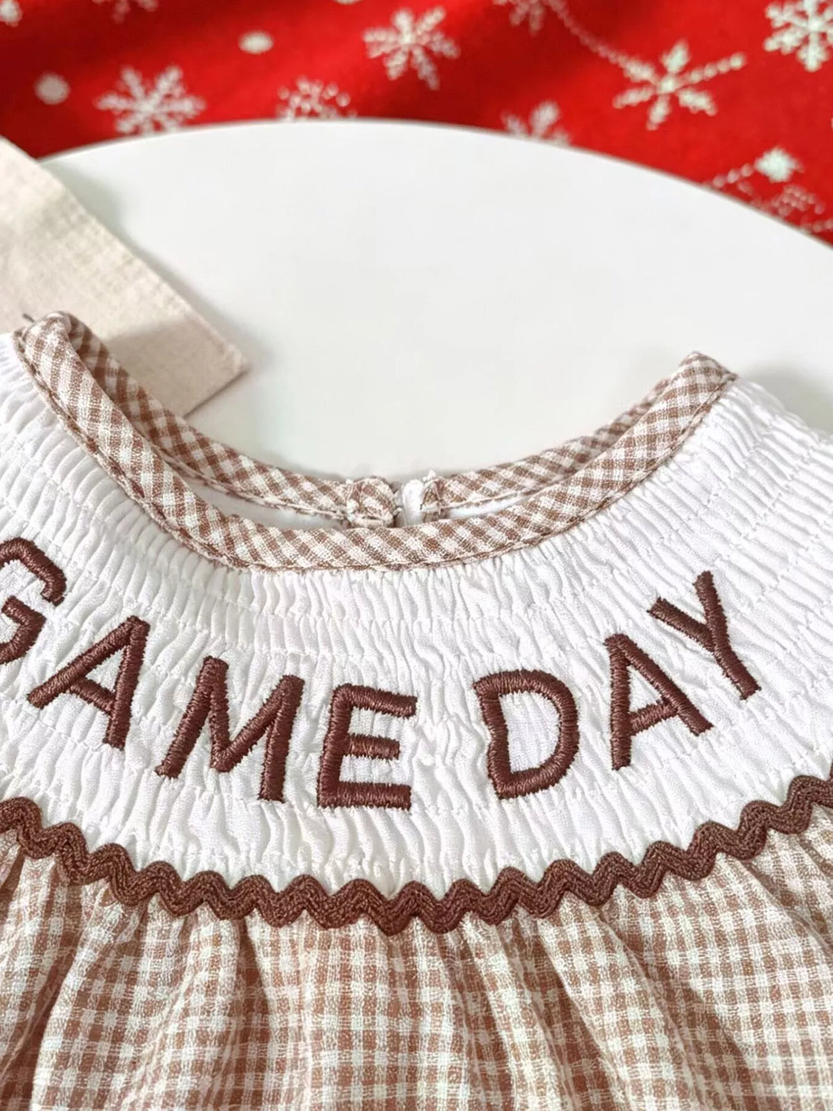 Children's Gingham Football Puff Sleeve Dress - Lilixa.store