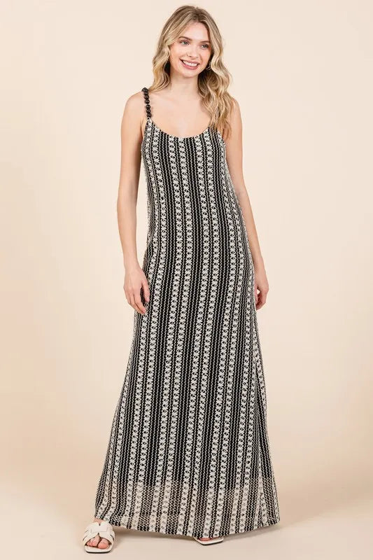 GeeGee Plus Size Striped Scoop Neck Beaded Strap Maxi Cami Dress - Lilixa.store