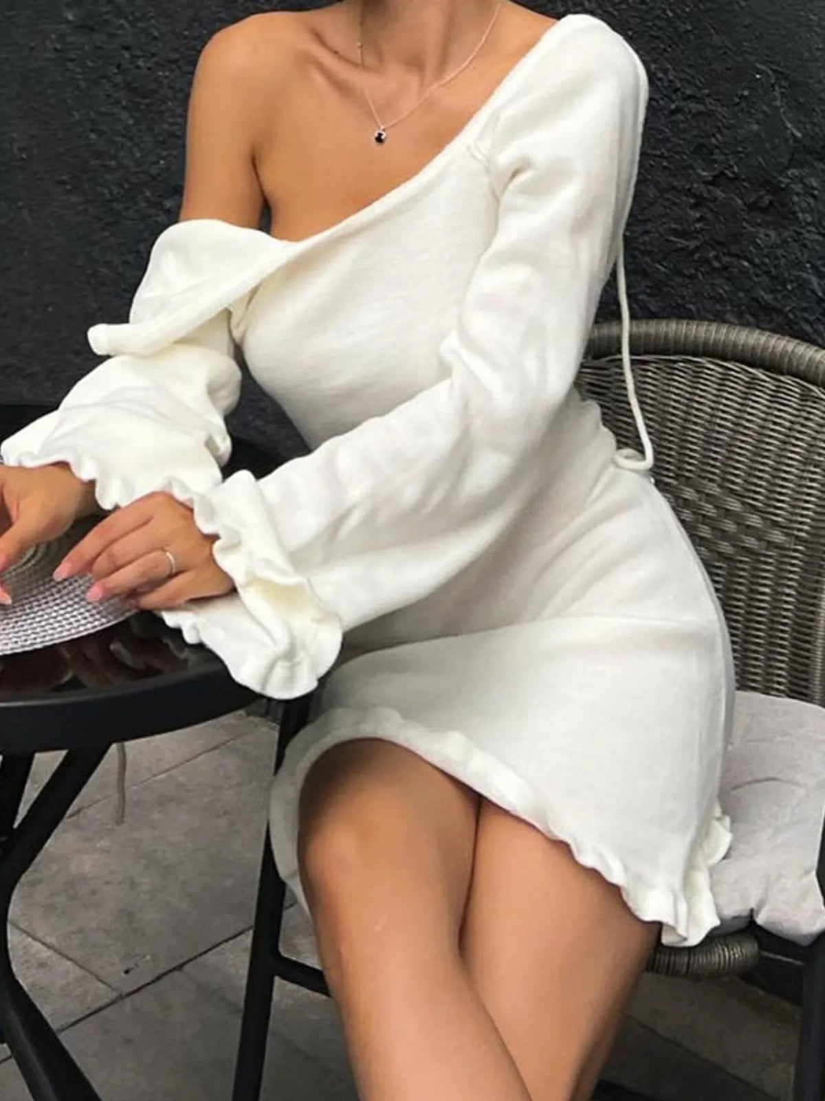 Long Sleeve Backless Sweater Dress in White