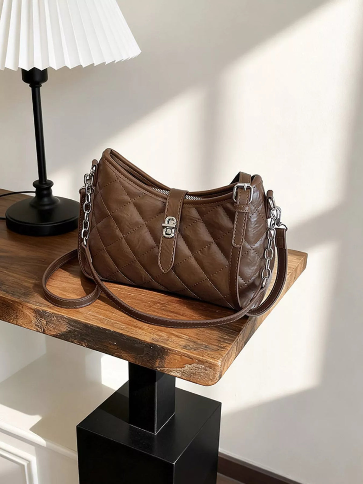 Lock Detail Quilted Shoulder Bag - Lilixa.store