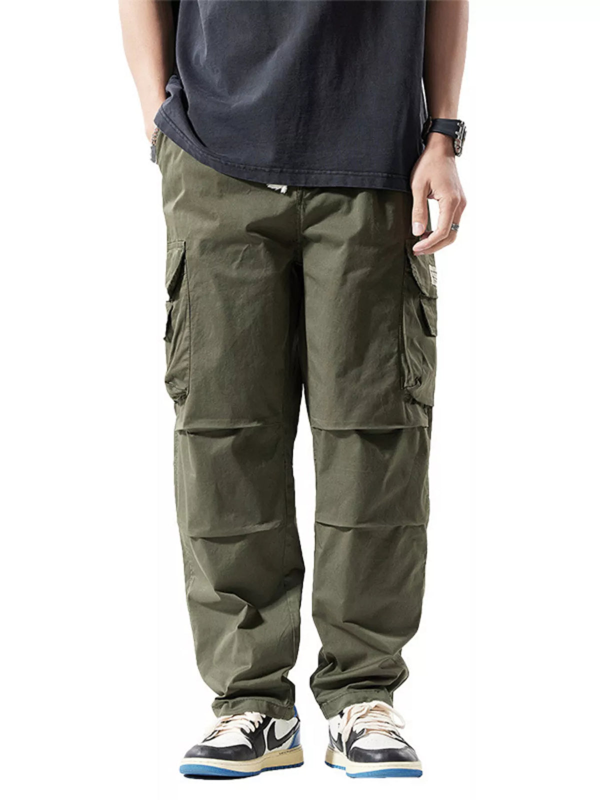Men's Full Size Relaxed Fit Cargo Pants Plus Size in Army Green