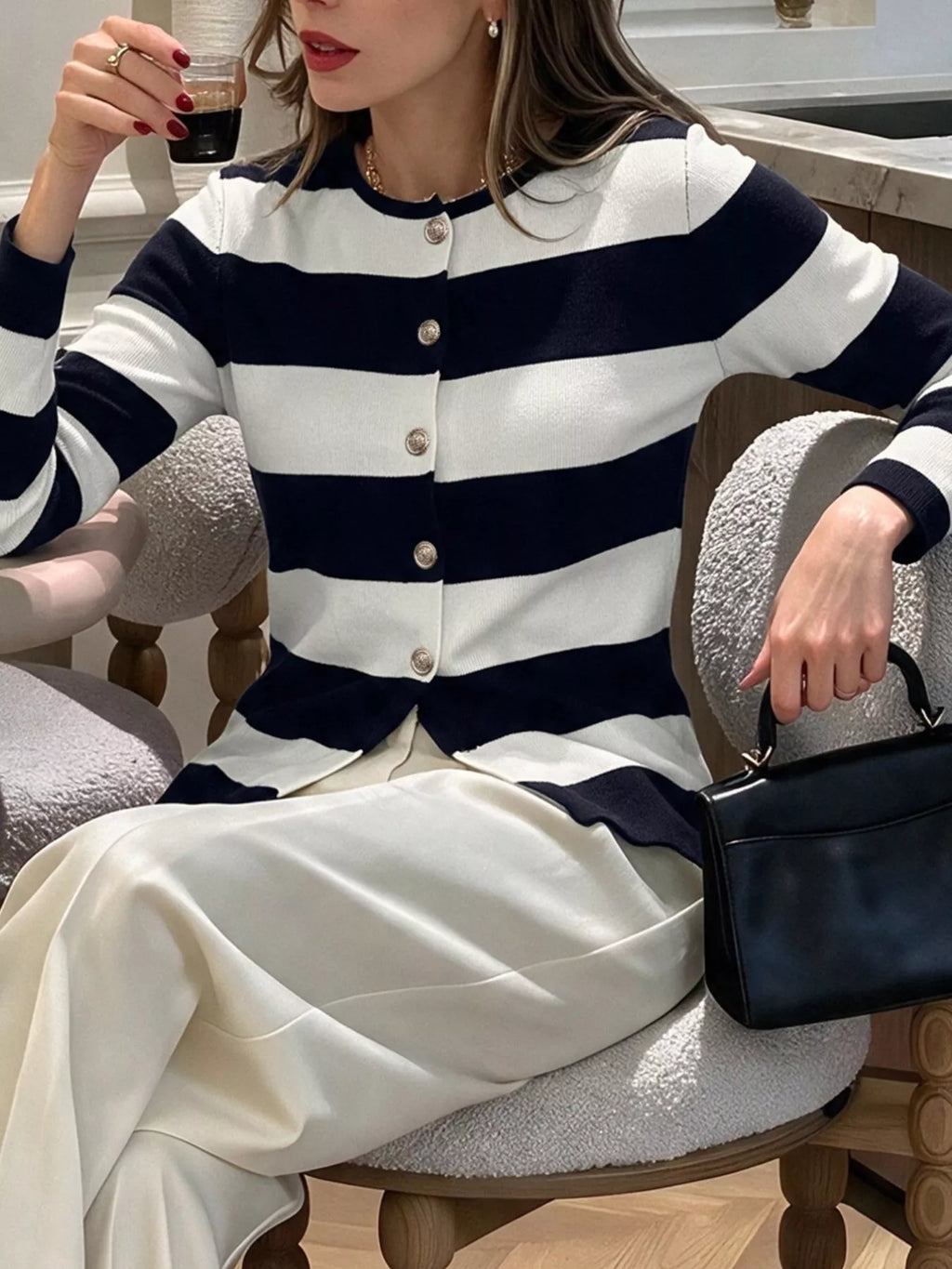 Striped Button-Down Knit Cardigan - Lilixa.store