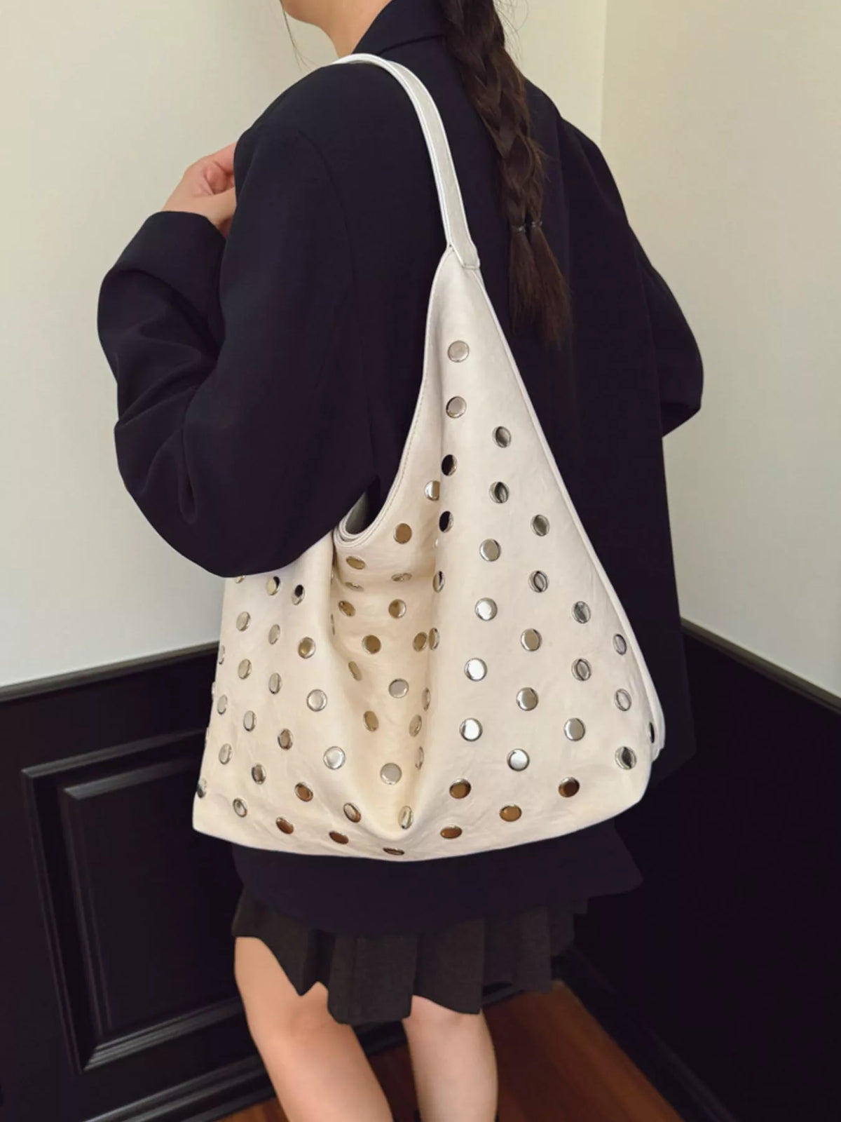 Studded Hobo Shoulder Bag - Lilixa.store
