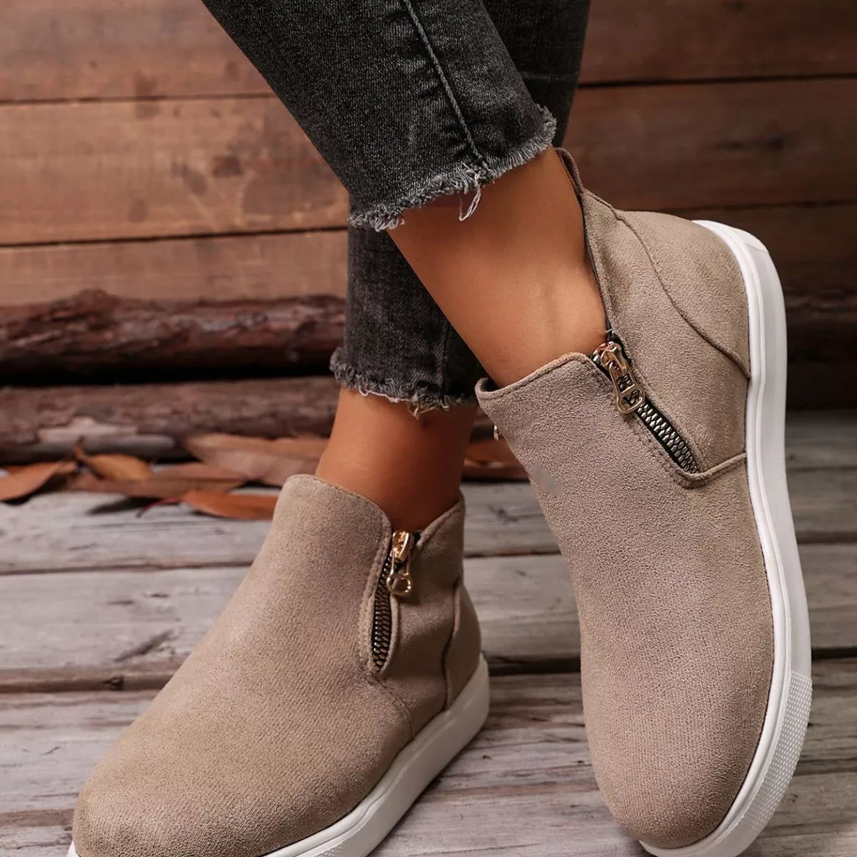Suede Ankle Boots with Side Zipper, view 9