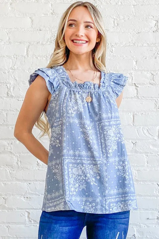And The Why Boho Print Ruffle Baby Doll Tank Top - Lilixa.store