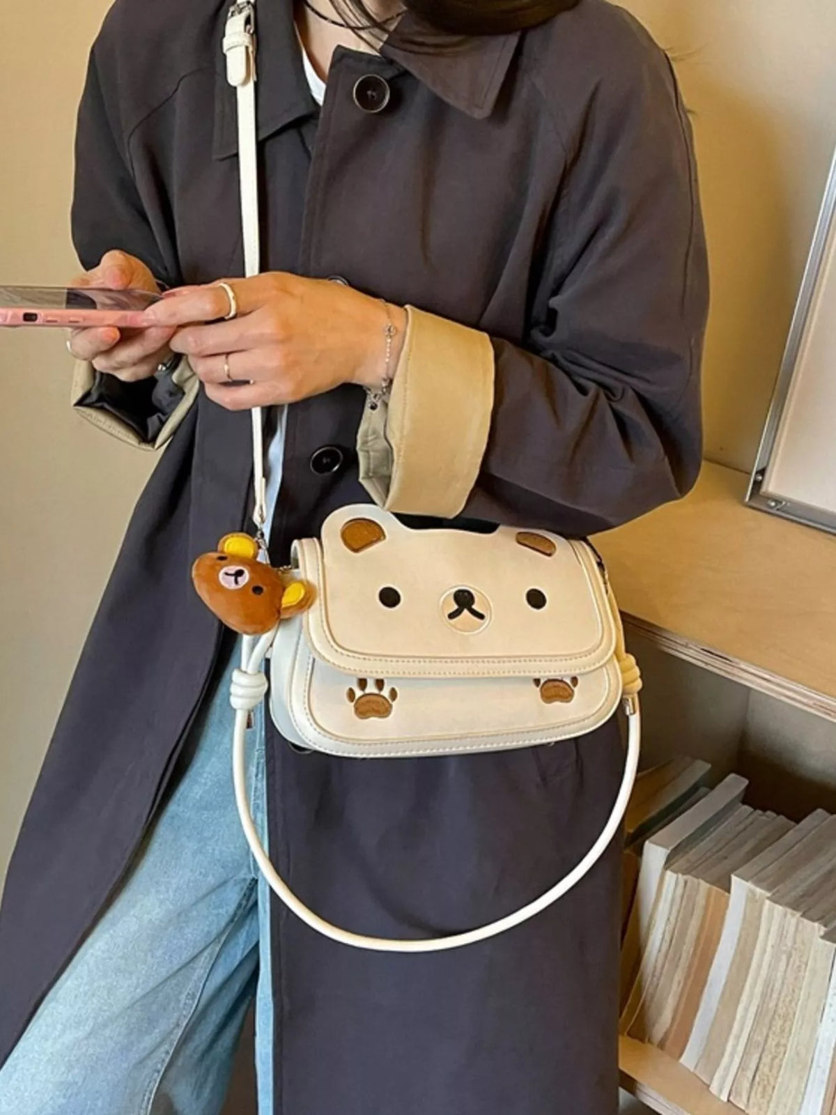 Cartoon Bear Crossbody Bag with Plush Bear Charm - Lilixa.store