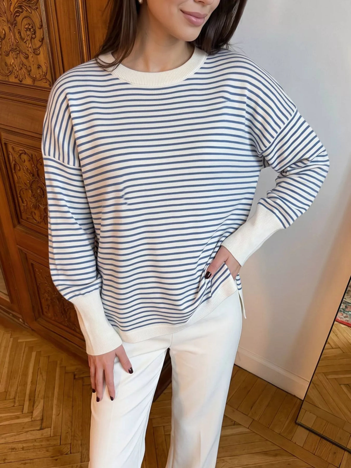 Striped Round Neck Knit Top, view 12