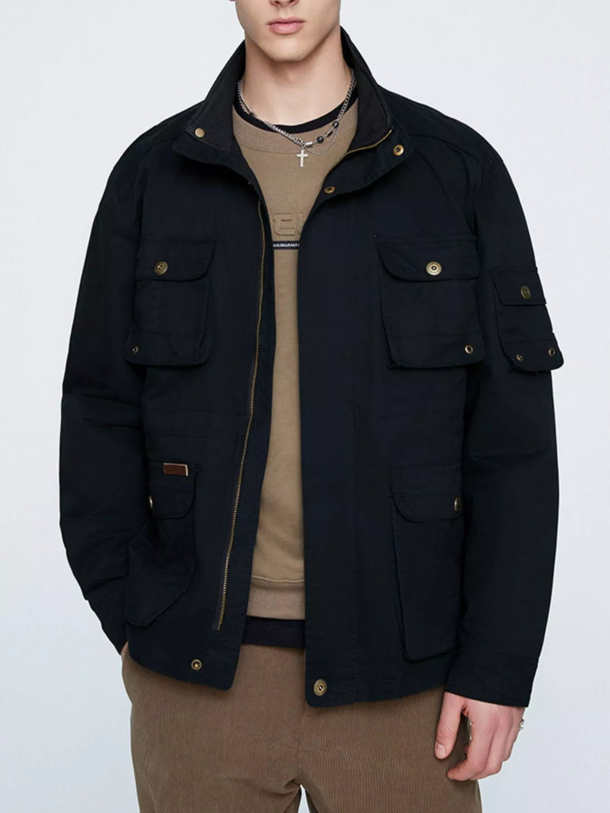 Men's Plus Size Multi-Pocket Zip Up Jacket - Lilixa.store