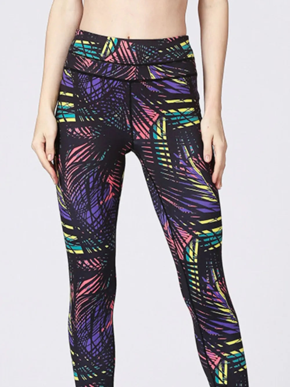 Printed Wide Waistband Active Leggings with Stirrups - Lilixa.store