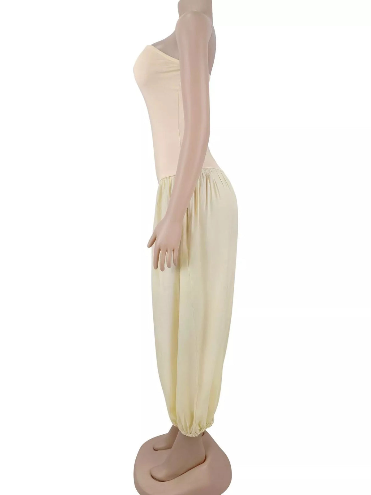 Strapless Ruched Wide-Leg Jumpsuit, view 4
