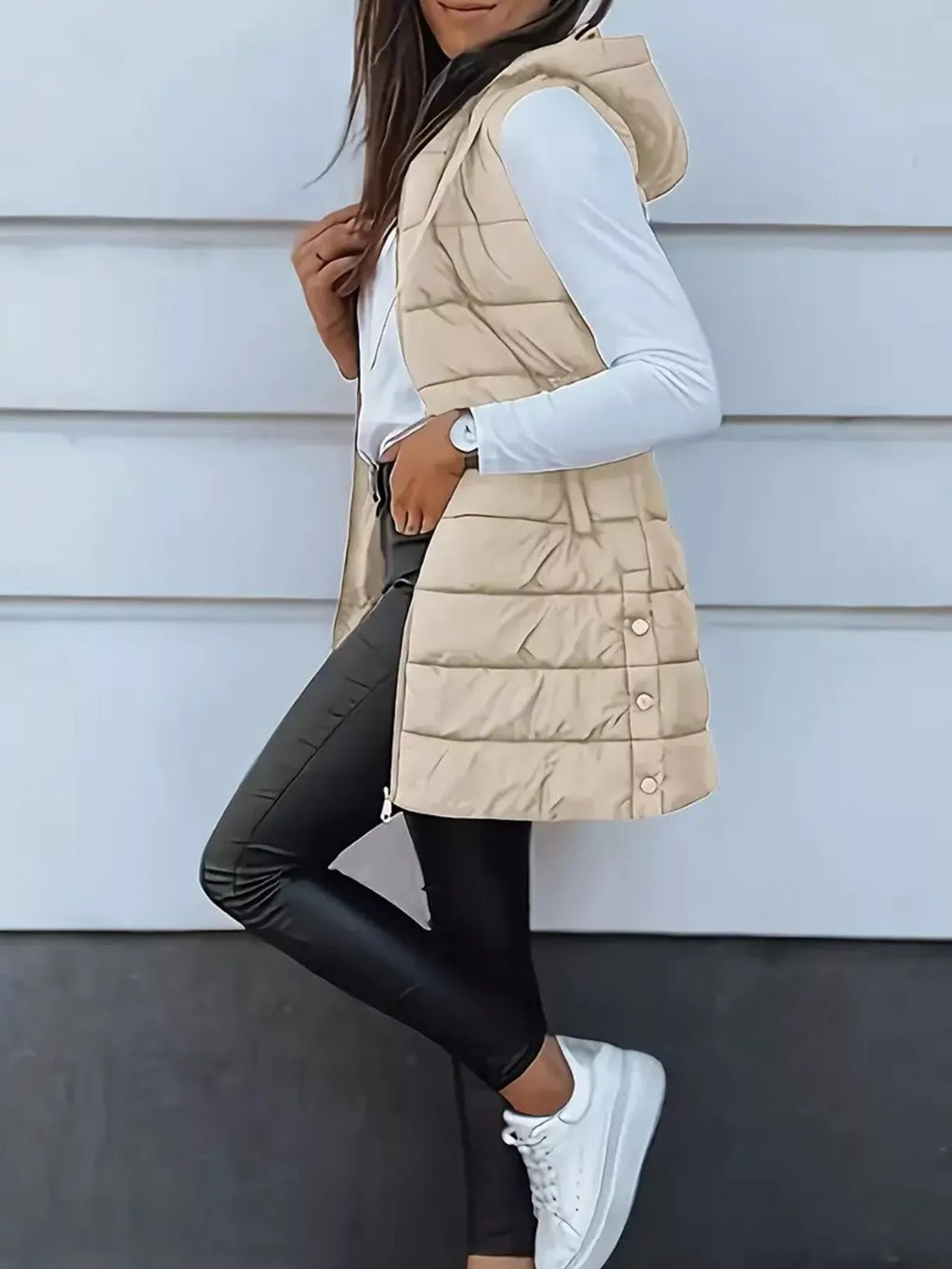 Zip Up Longline Hooded Puffer Vest Coat - Lilixa.store