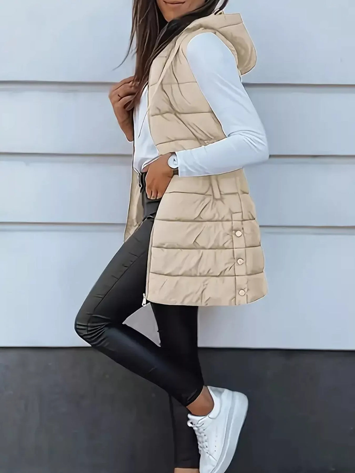 Zip Up Longline Hooded Puffer Vest Coat - Lilixa.store