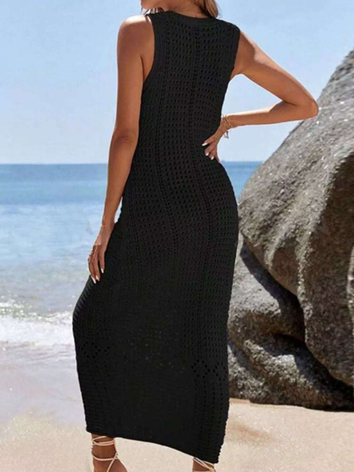 Sleeveless Crochet Knit Cover Up Maxi Dress - Lilixa.store