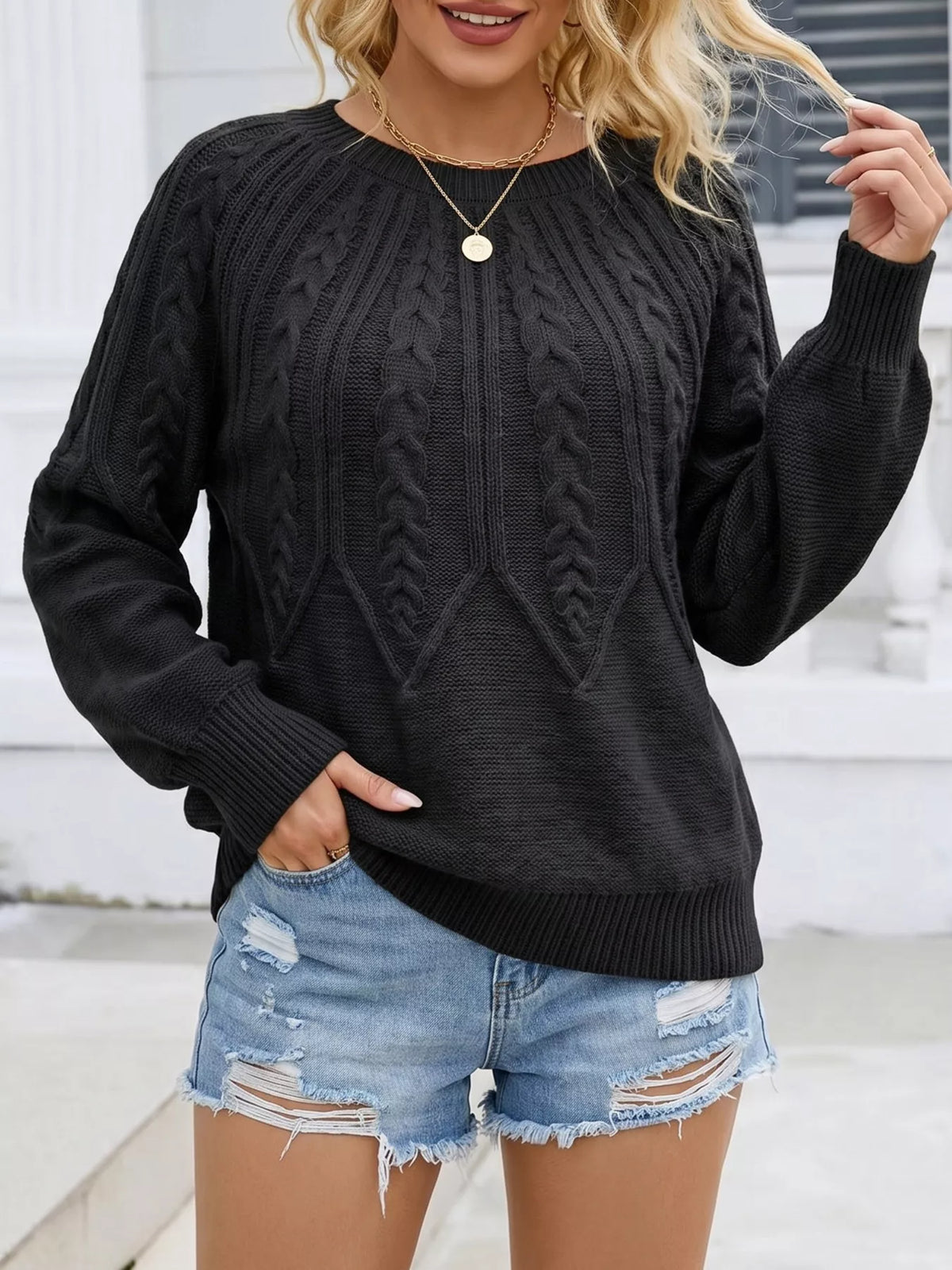 Cable-Knit Round Neck Sweater