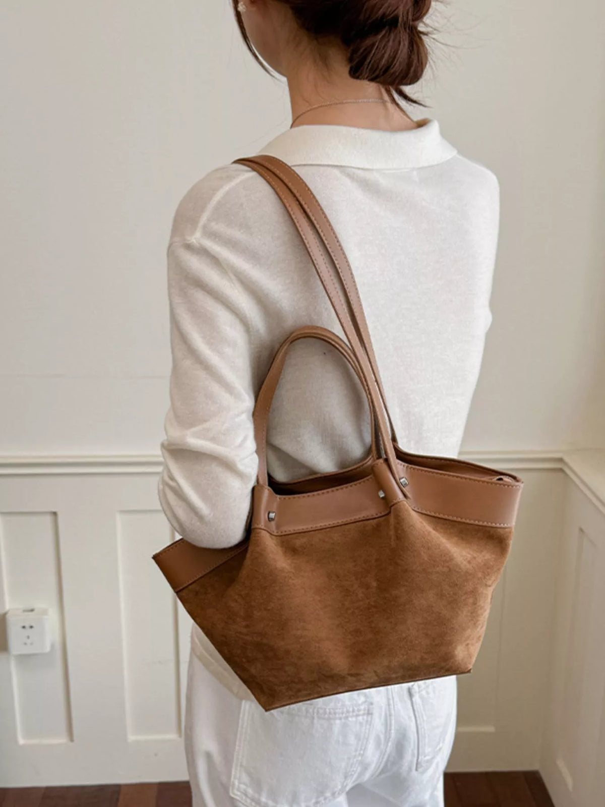 Leather Trim Tote Bag