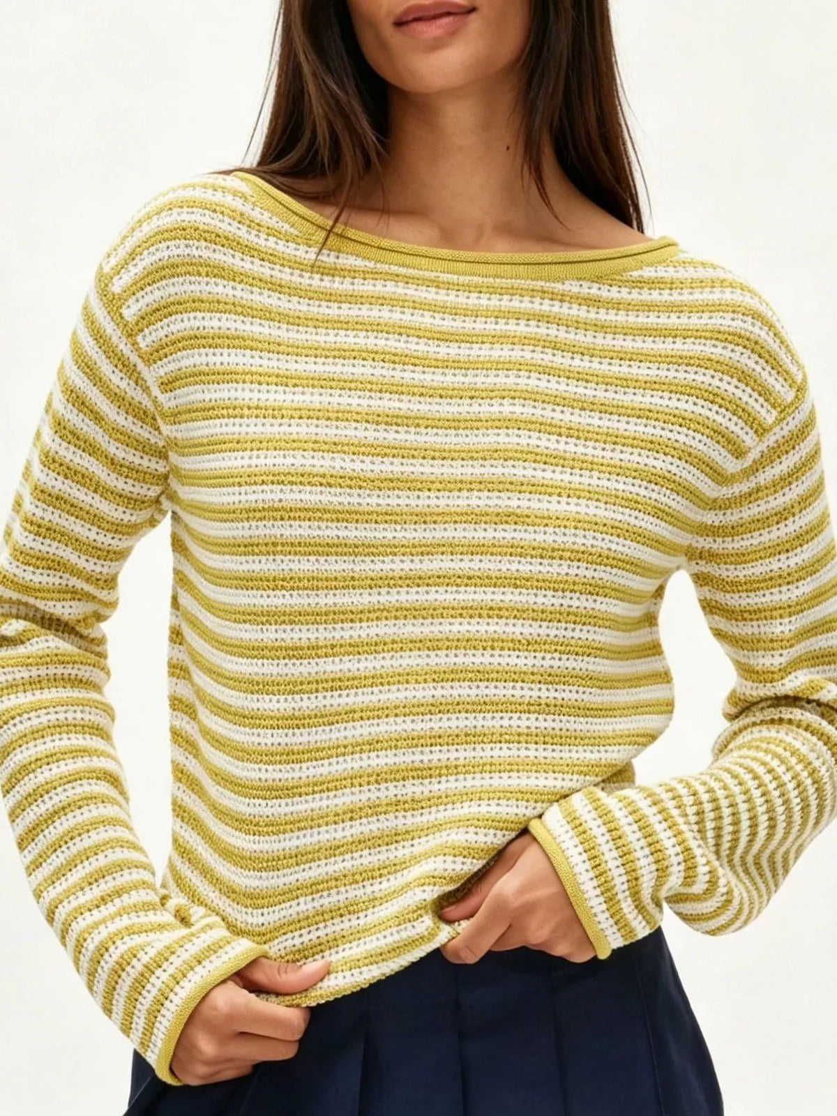 Striped Boat Neck Knit Sweater