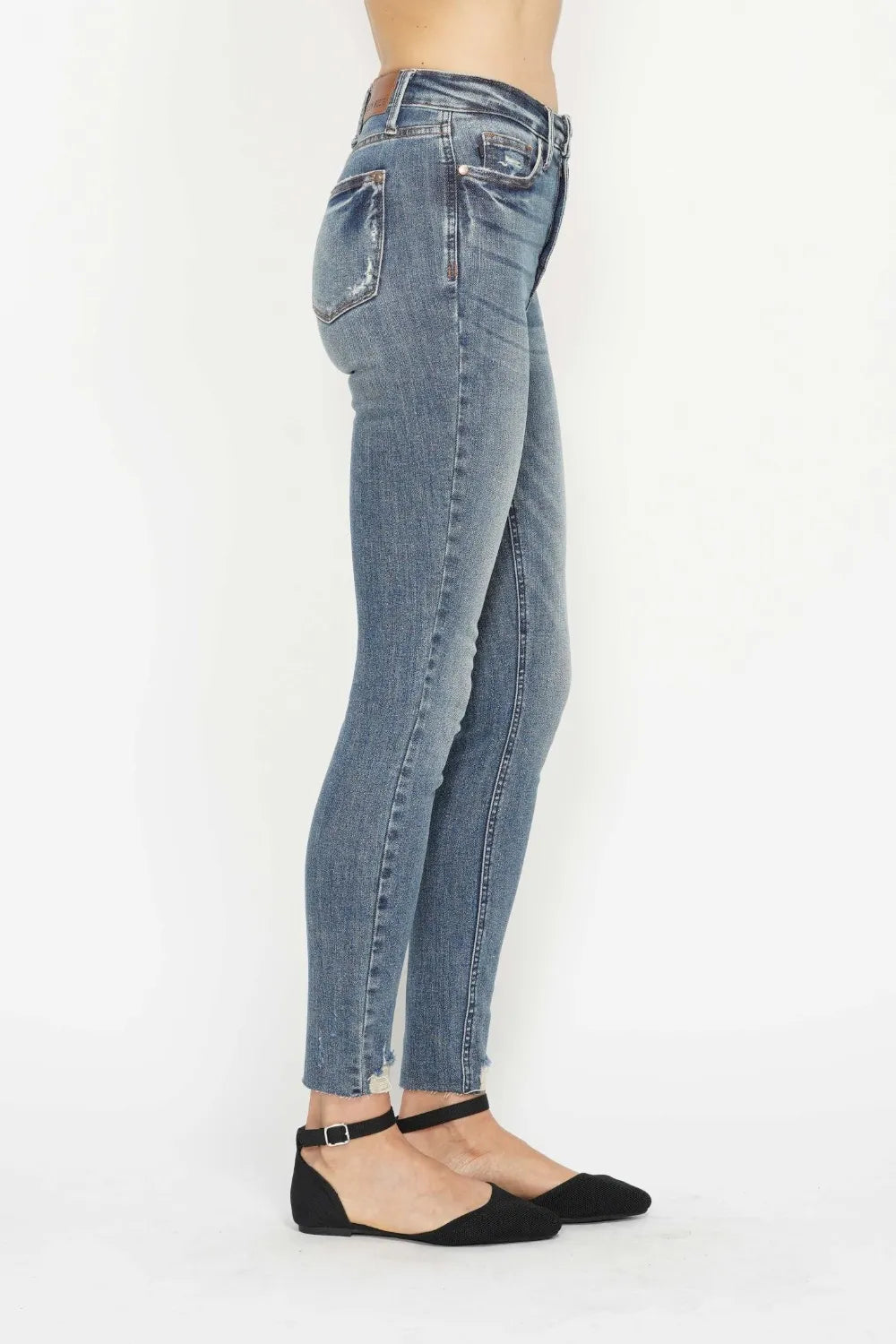 Judy Blue Full Size Tummy Control Vintage Wash Hem Destroy Skinny Jeans - Lilixa.store