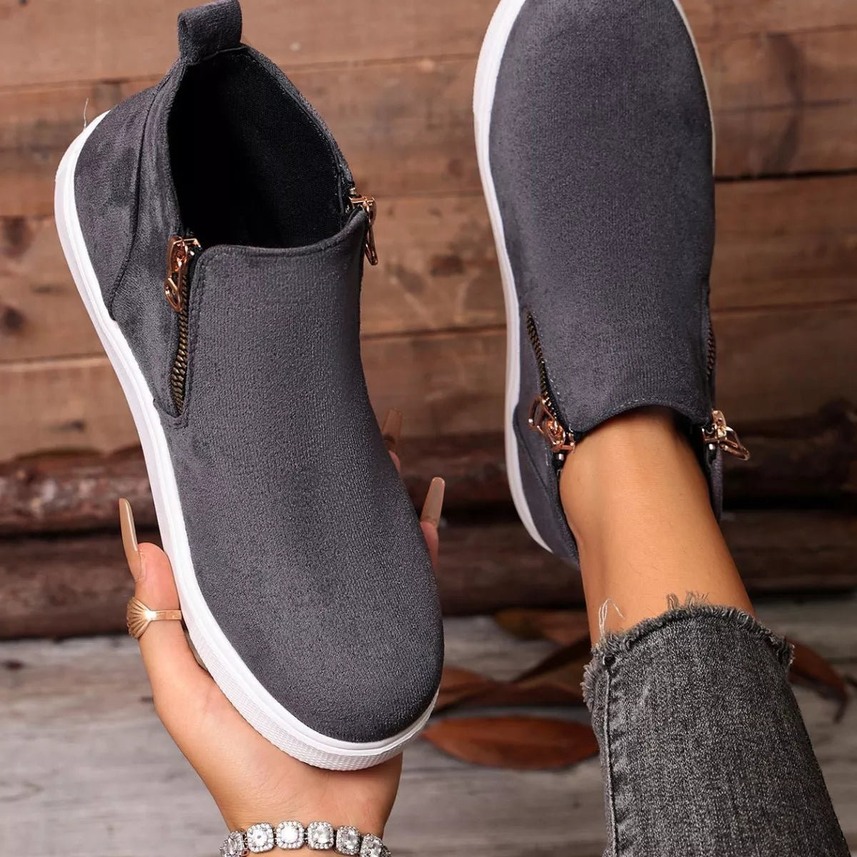 Suede Ankle Boots with Side Zipper, view 3