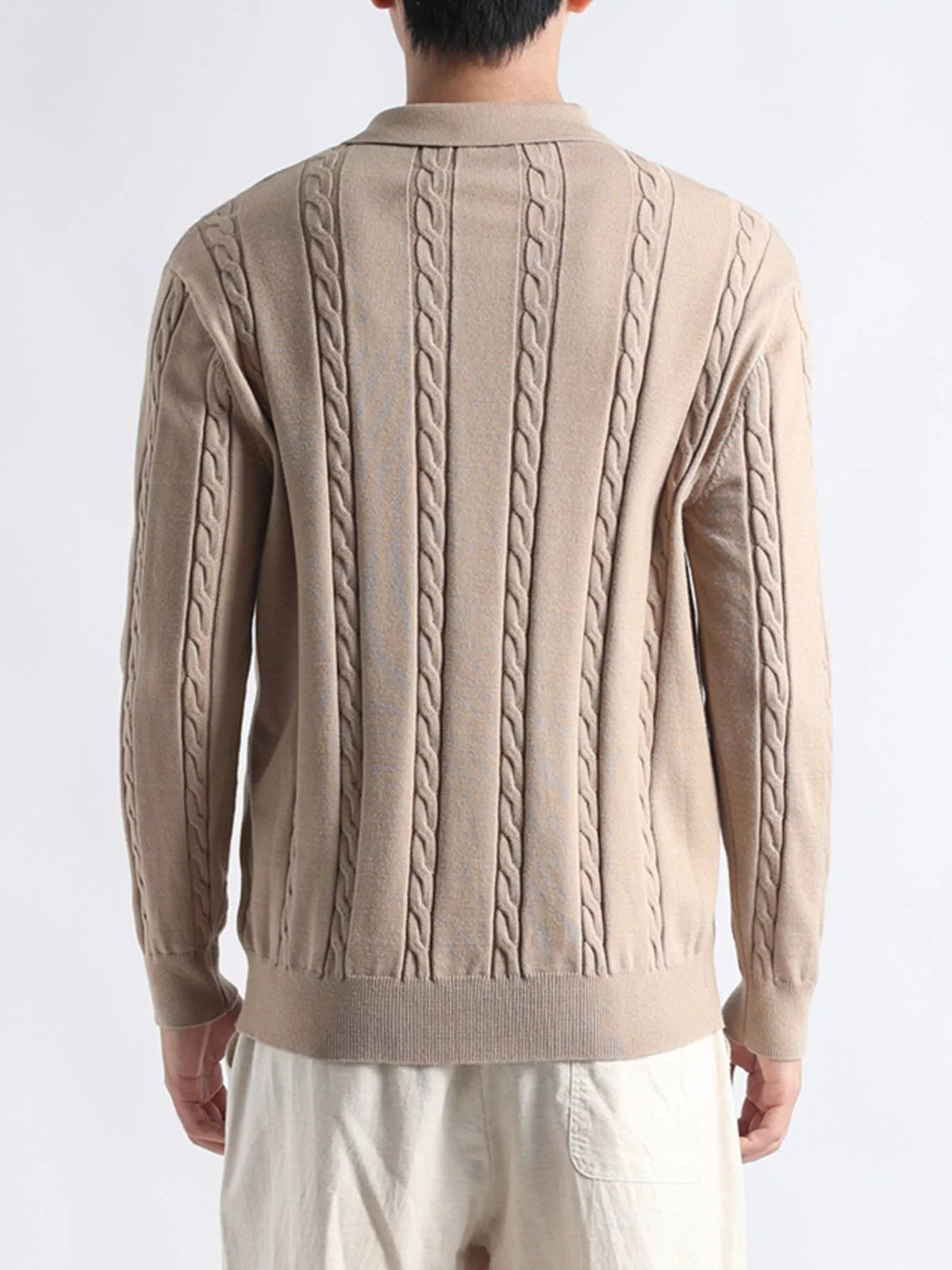 Men's Plus Size Cable-Knit Polo Collar Sweater - Lilixa.store