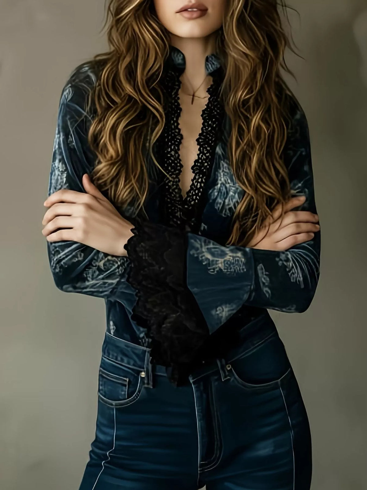 Lace Trim Flare Sleeves Blouse - Lilixa.store