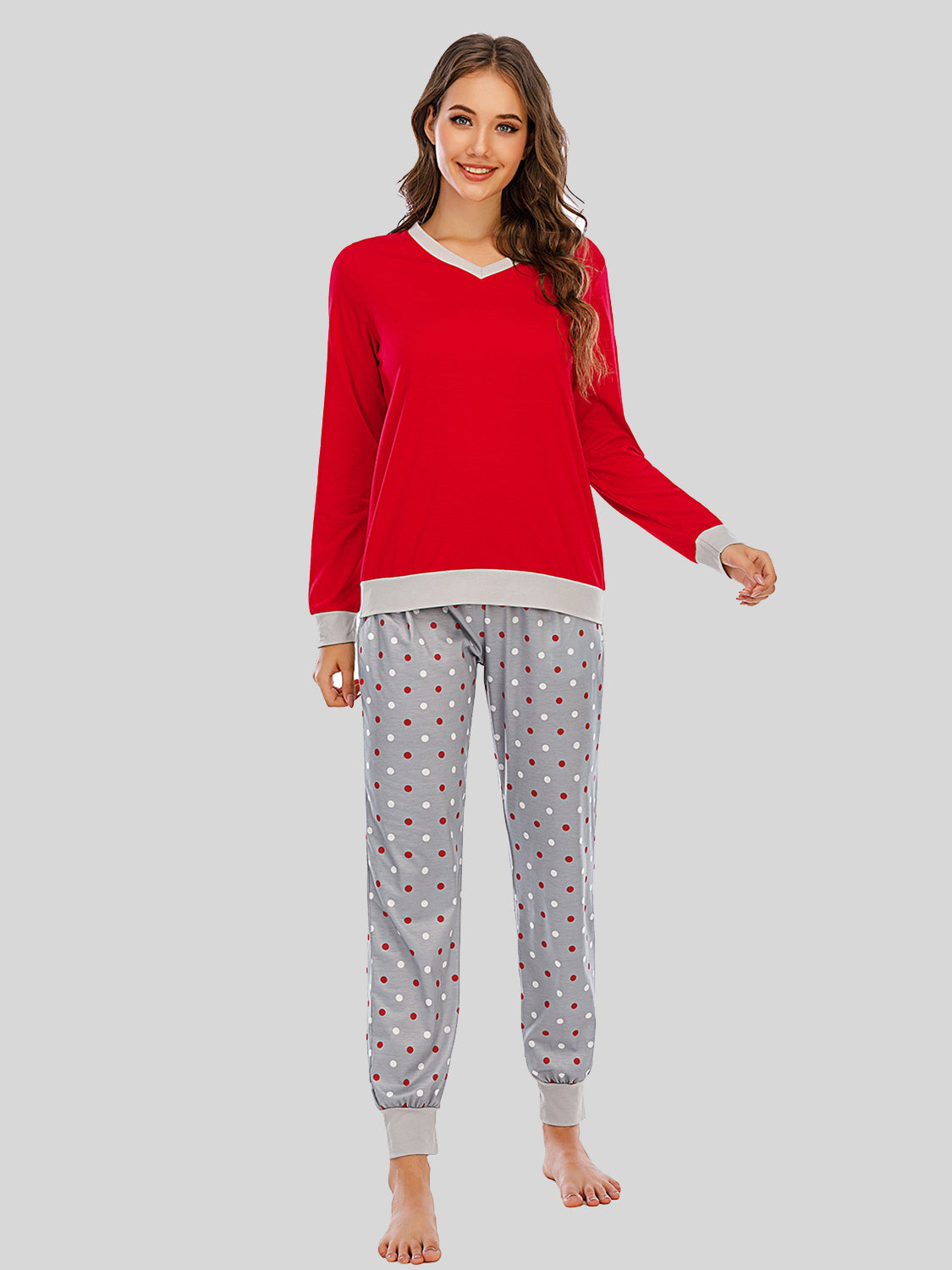 Long Sleeve Top and Polka Dot Pants Set - Lilixa.store