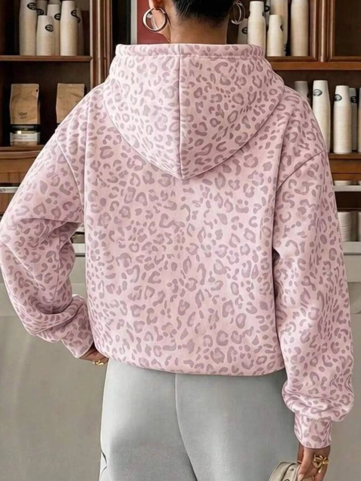 Leopard Dropped Shoulder Hoodie, view 3