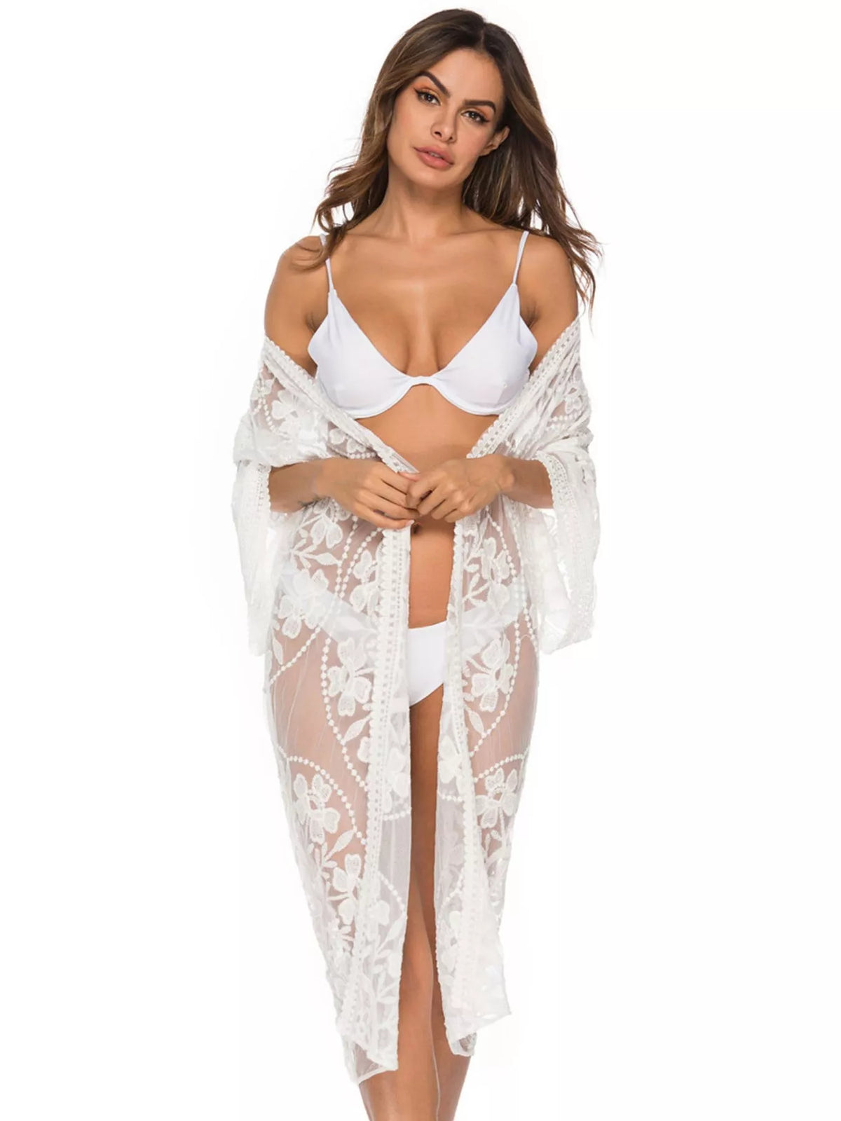 Floral Lace Sheer Kimono Cover-Up - Lilixa.store