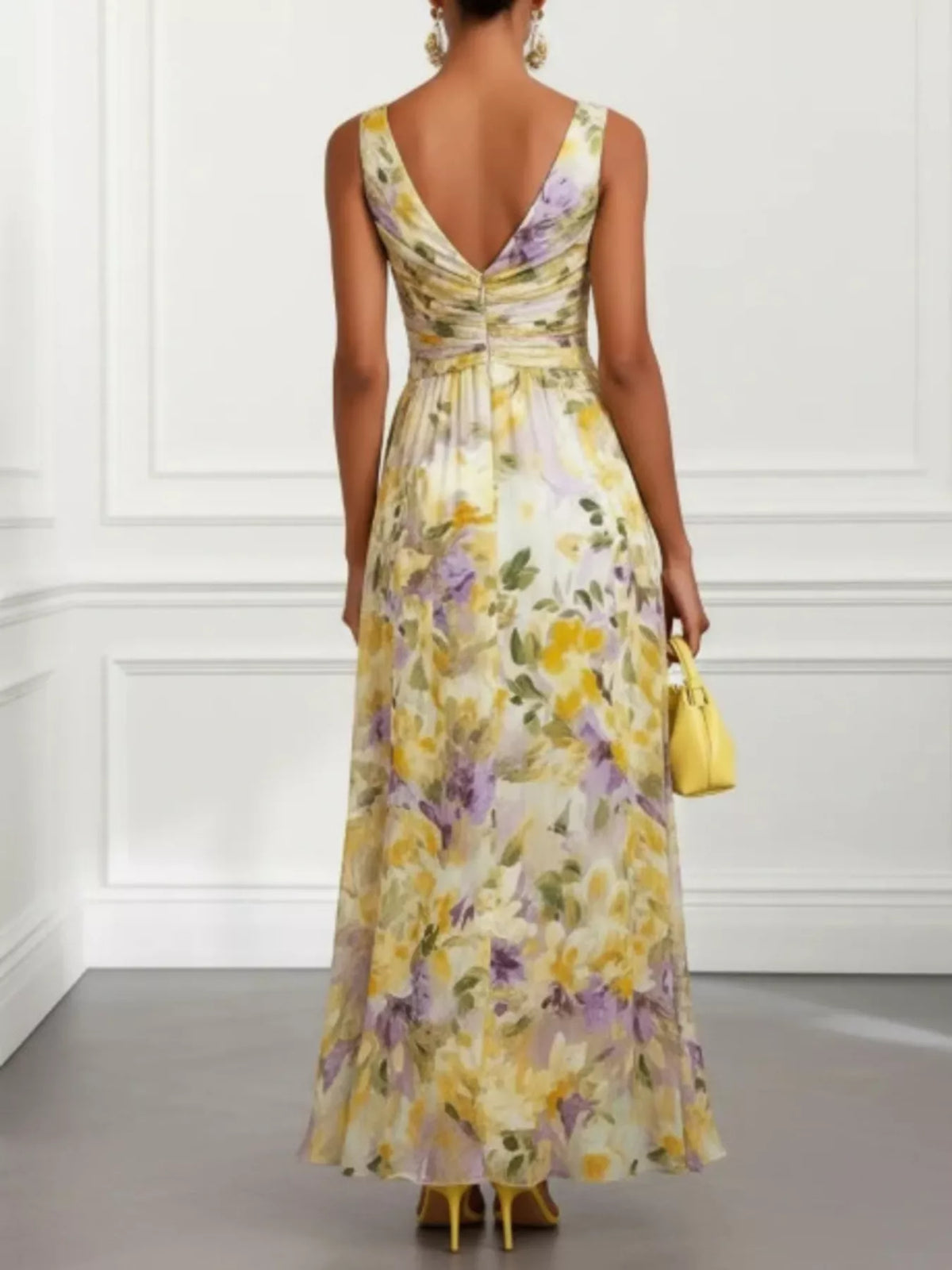Floral Print Sleeveless Twist-Front Maxi Dress - Lilixa.store
