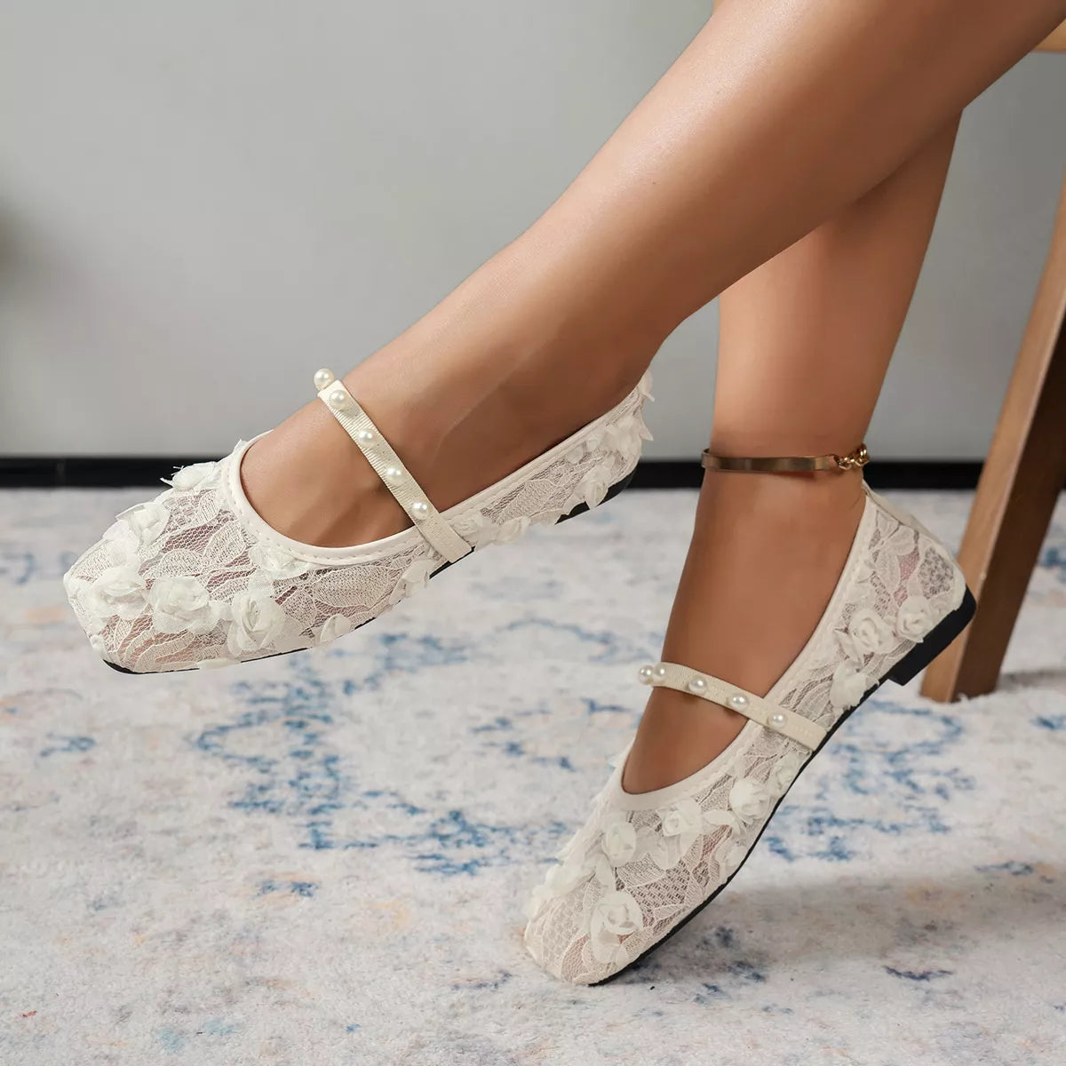 Lace Square Toe Slip-Ons - Lilixa.store