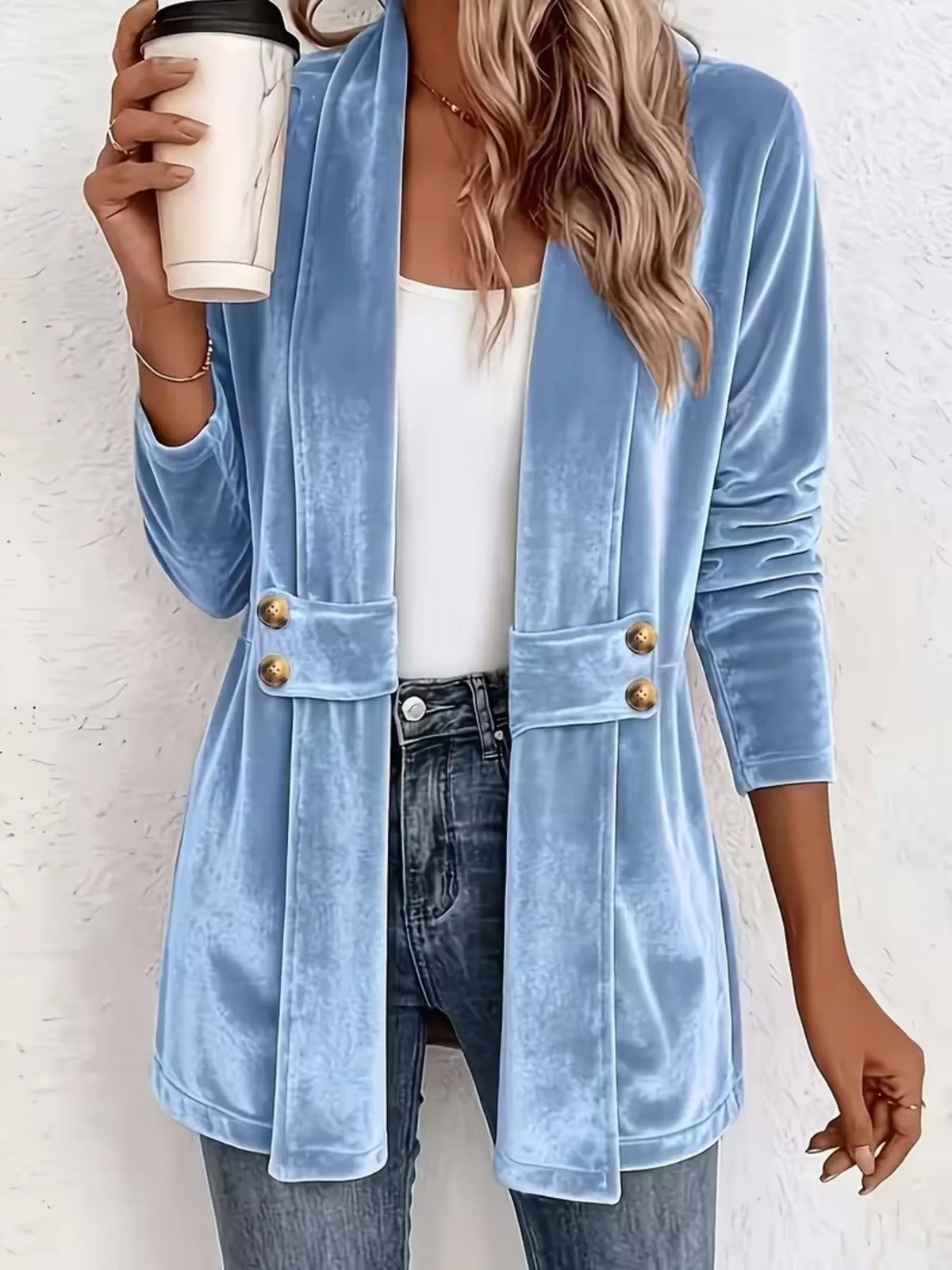 Full Size Velvet Open-Front Cardigan Plus Size - Lilixa.store