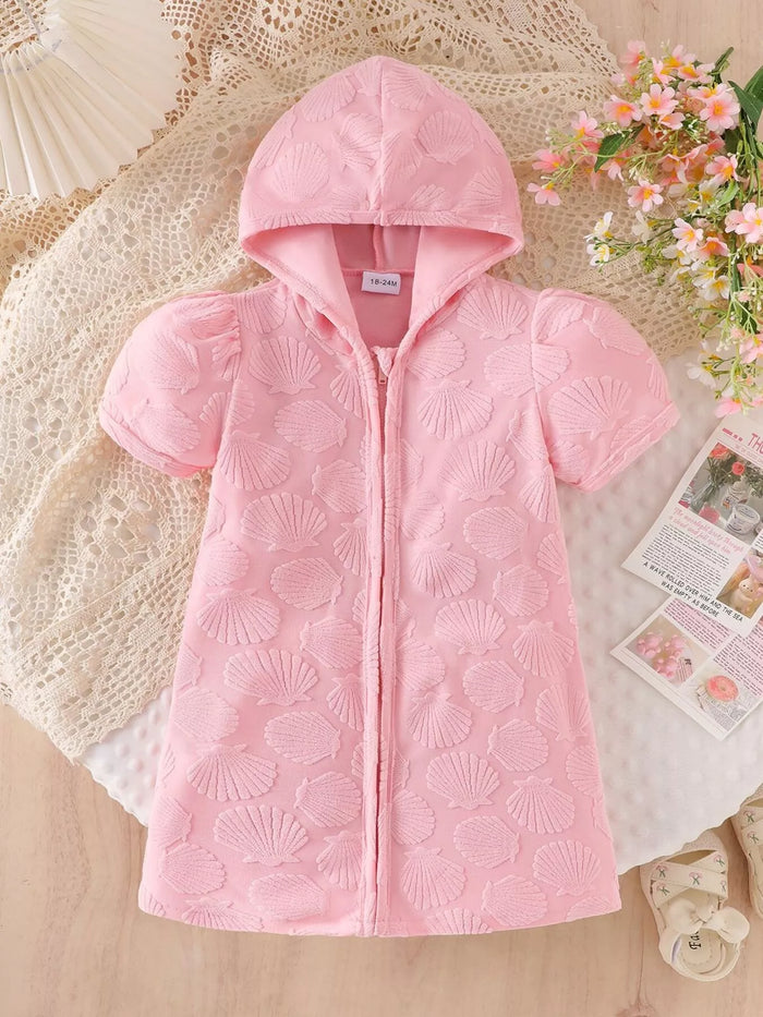 Children's Hooded Puff Sleeve Shell Textured Jacket - Lilixa.store