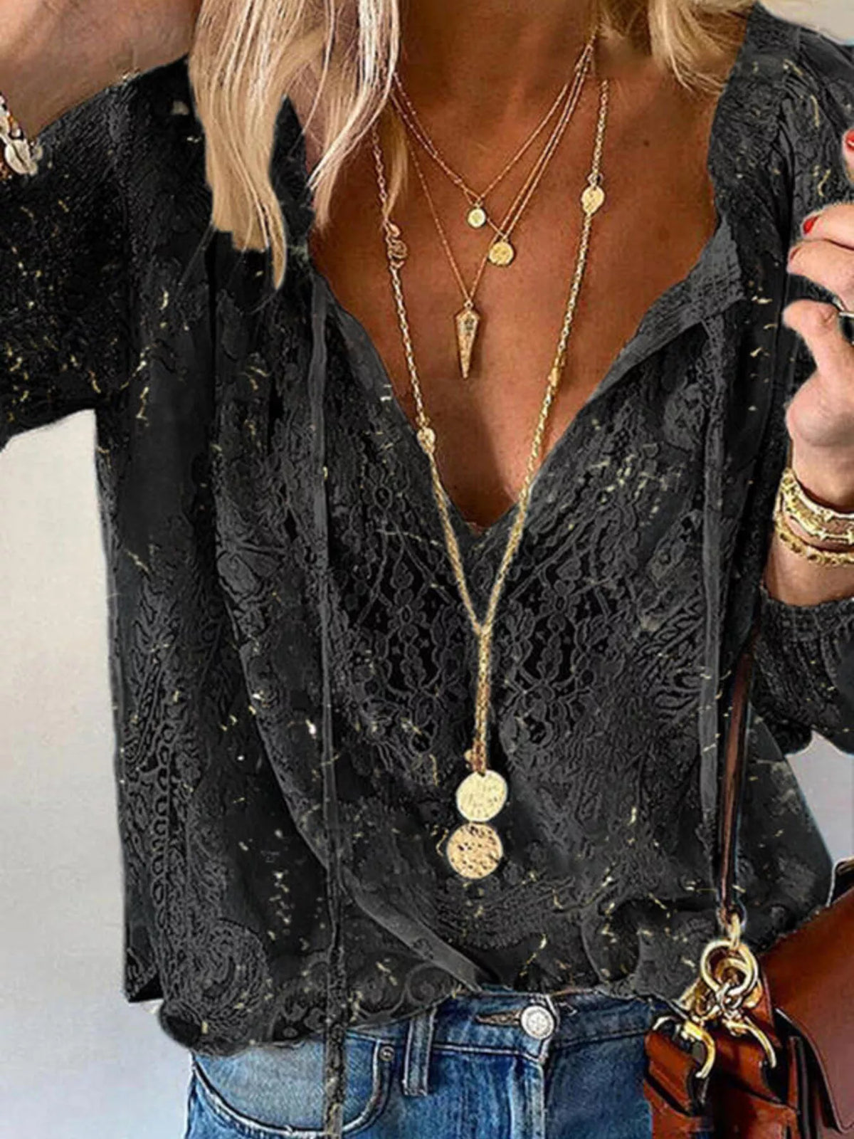 Lace Tie-Neck Blouse - Lilixa.store