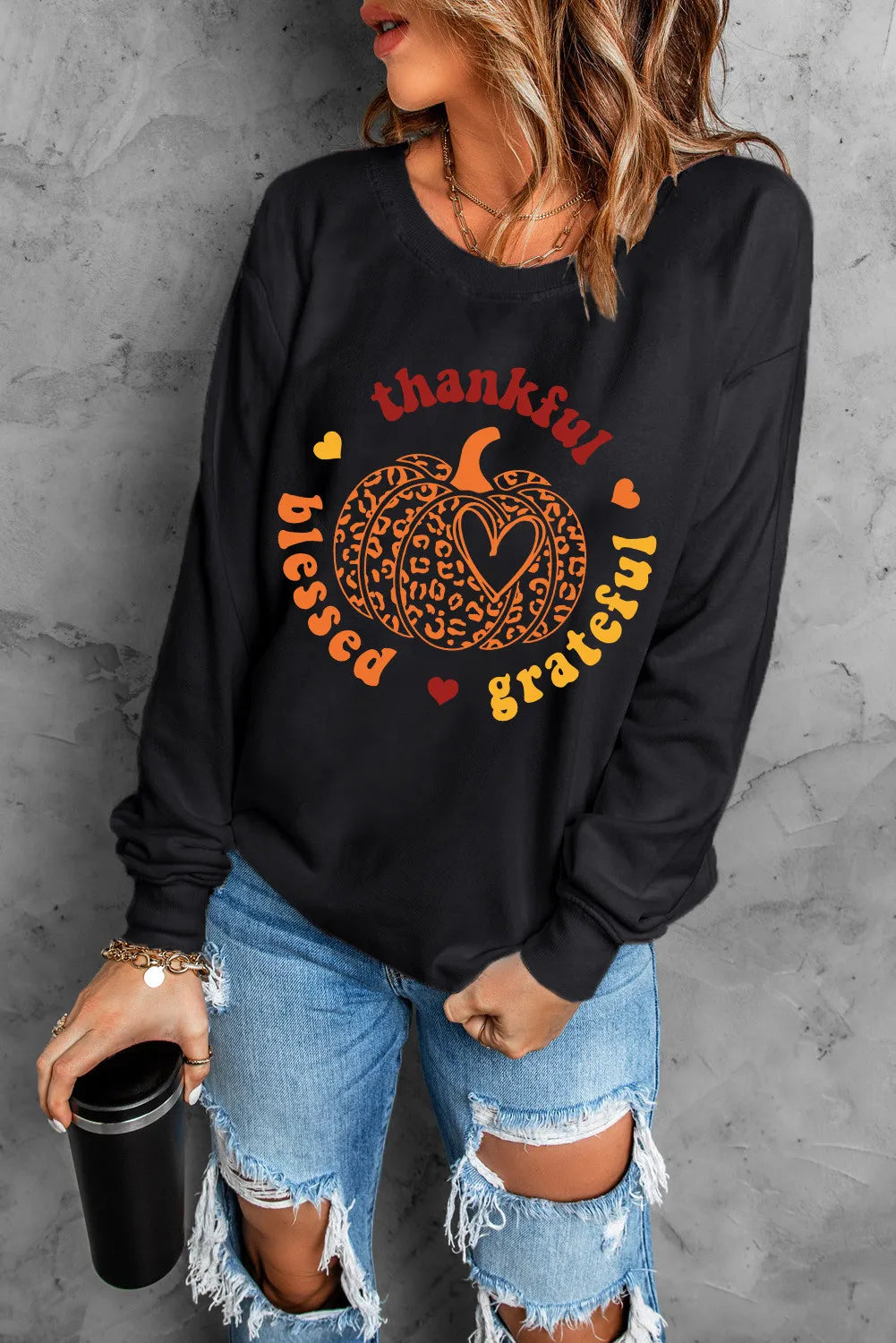 Pumpkin Graphic Long Sleeve Sweatshirt - Lilixa.store