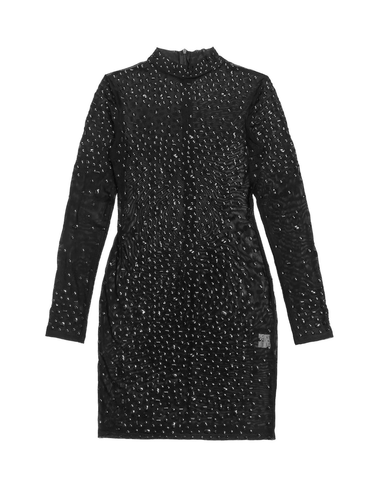 Rhinestone Embellished Long Sleeve Bodycon Mini Dress - Lilixa.store
