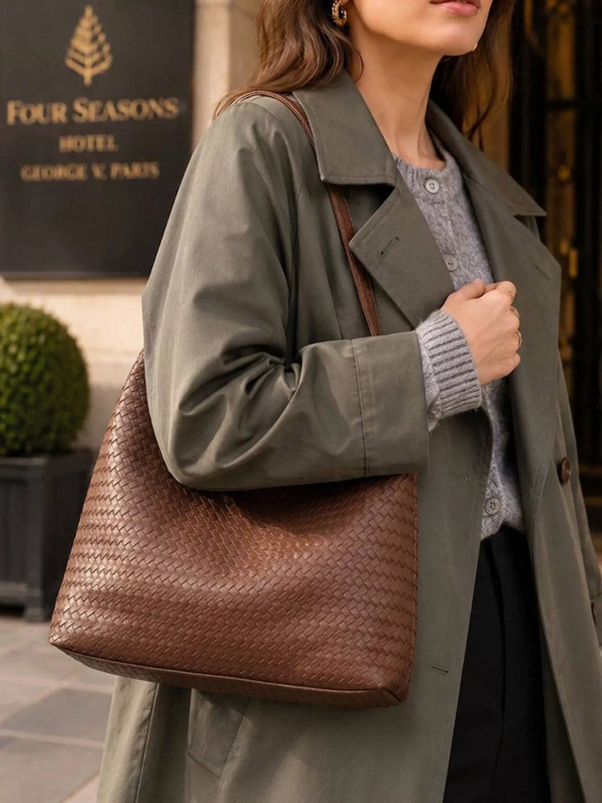 Woven Texture Shoulder Bag and Wristlet Set