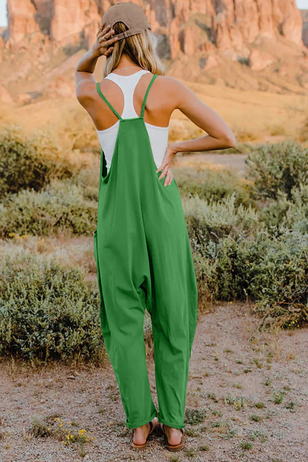 Double Take Full Size V-Neck Sleeveless Jumpsuit with Pockets - Lilixa.store