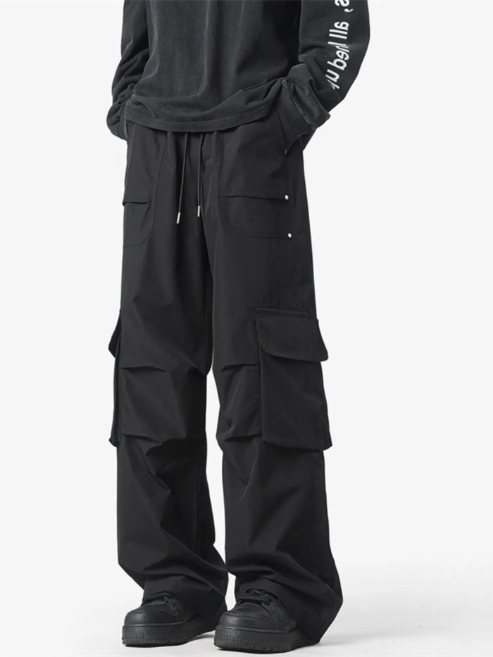 Men's Plus Size Wide Leg Cargo Pants in Black