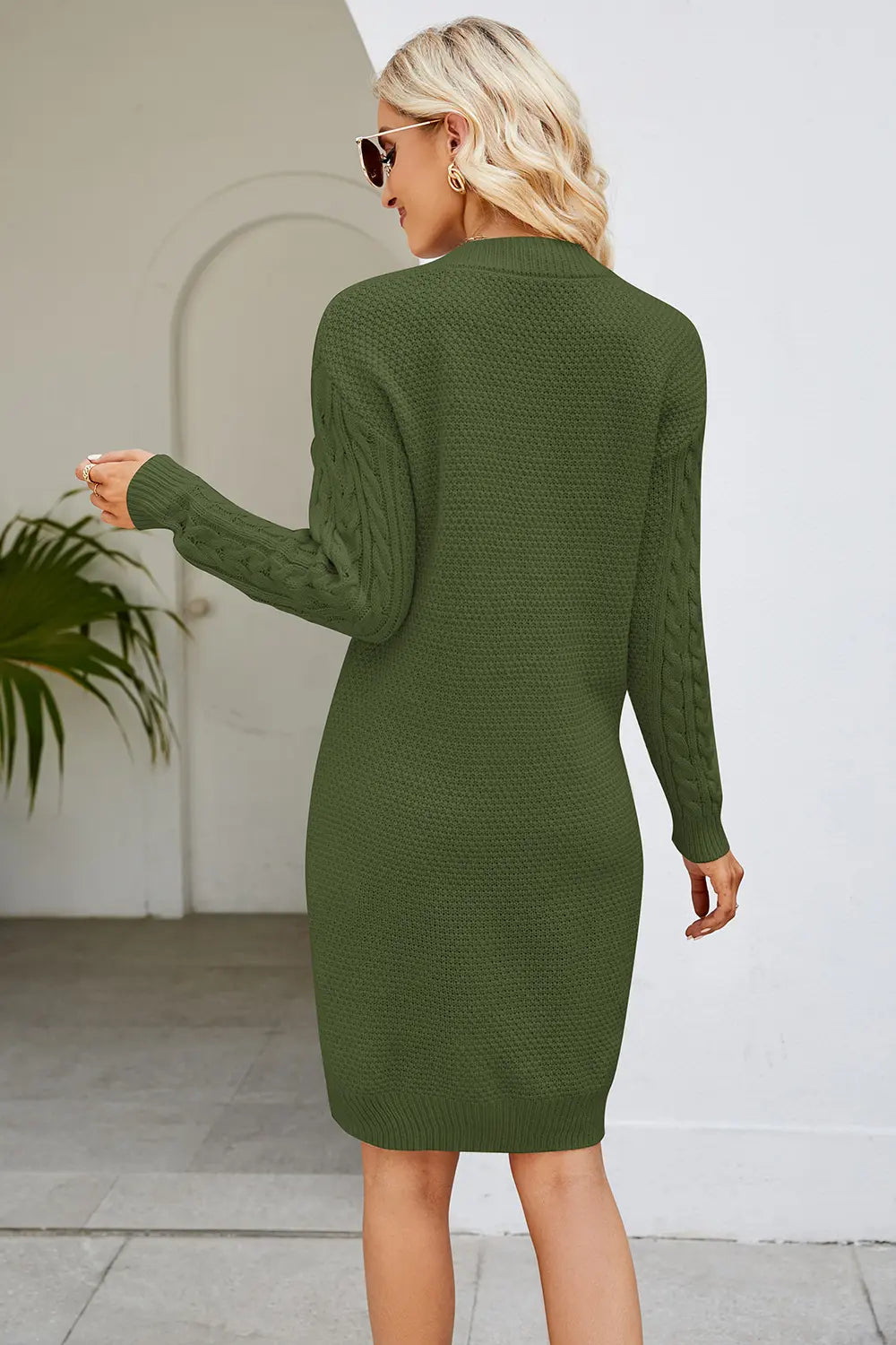Cable-Knit Long Sleeve Sweater Dress, view 9