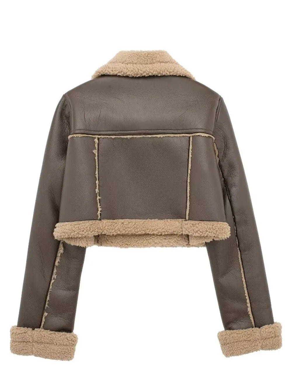 Collared Neck Long Sleeve Plush Cropped Jacket, view 15