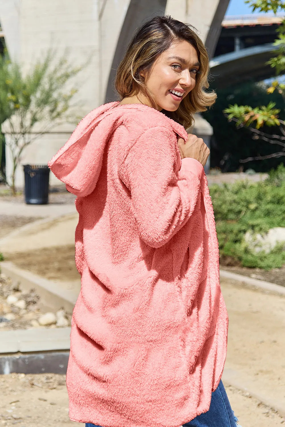 Double Take Full Size Hooded Teddy Bear Jacket with Thumbholes, view 27