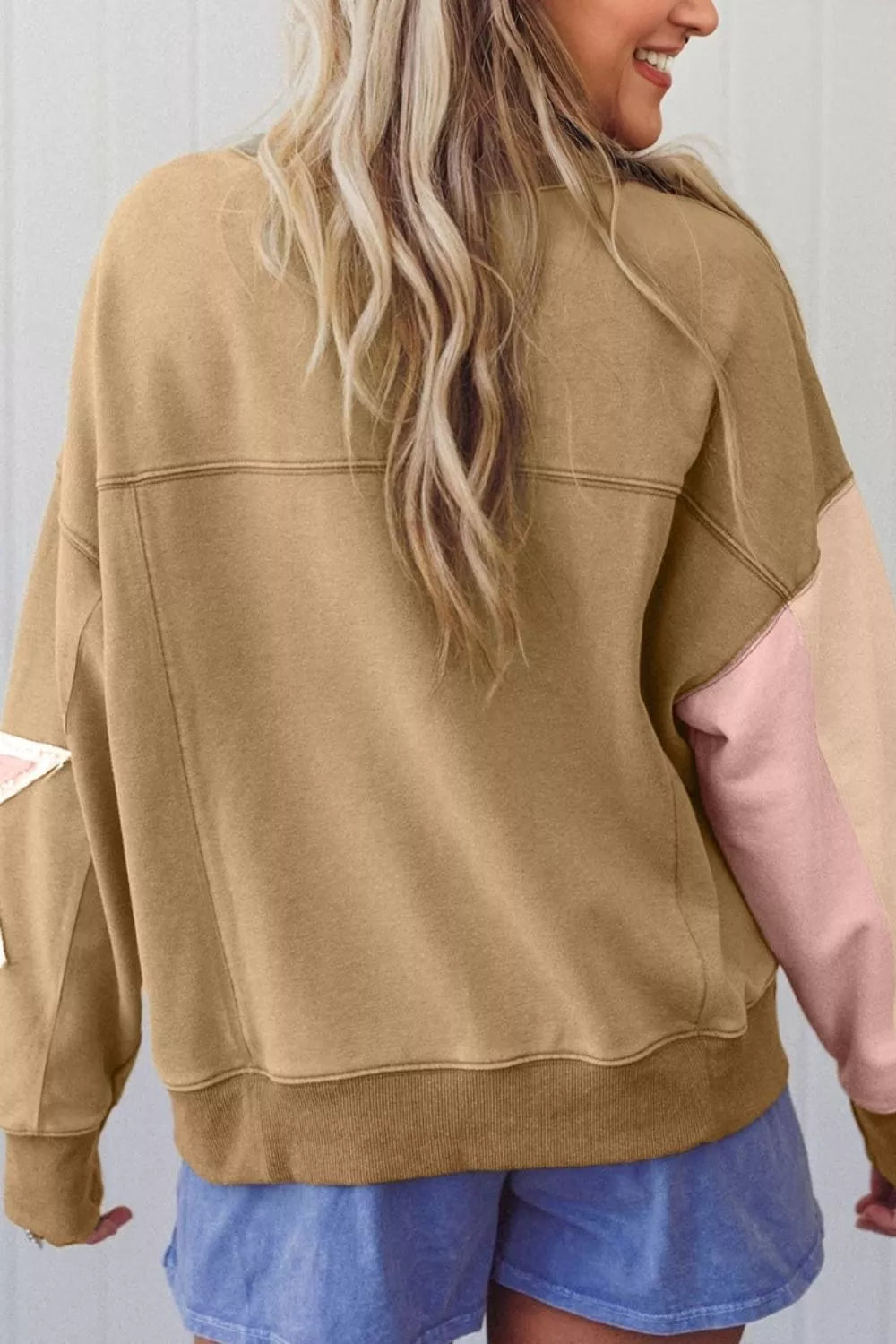 Star Patch Crew Neck Sweatshirt in Tan, view 4