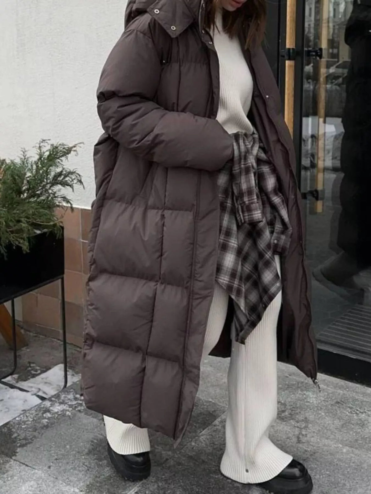 Longline Padded Winter Coat with Belted, view 13